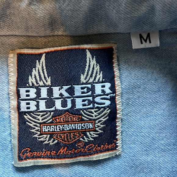 HARLEY-DAVIDSON S/M Unisex Sleeveless Denim fringe biker-core HD logo buttons - Picture 4 of 4